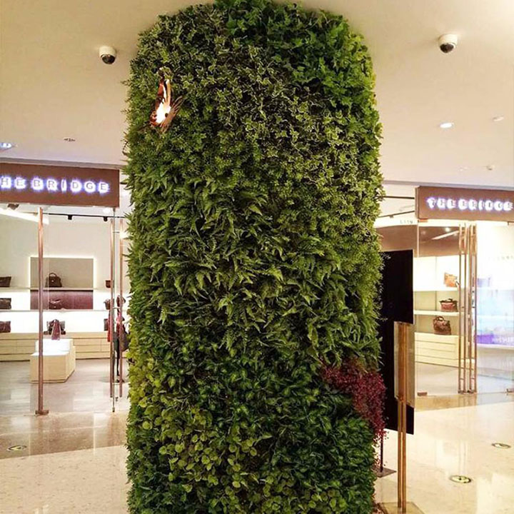仿真植物裝飾的商場立柱